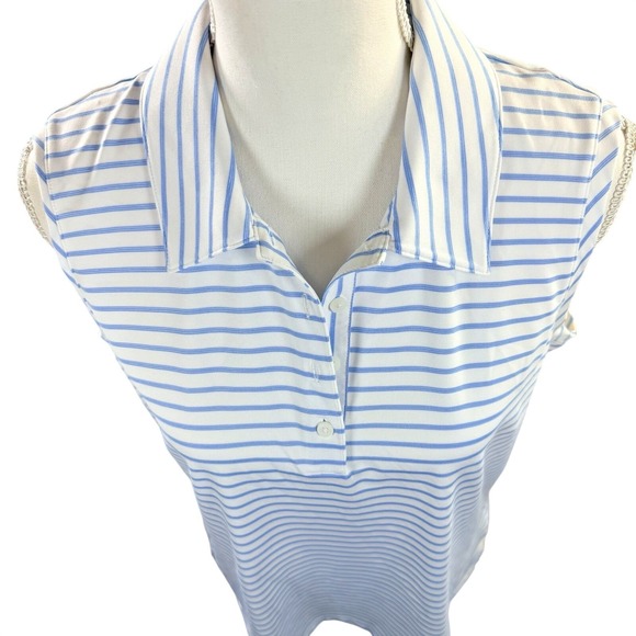 Addidas Women's Ultimate Lite White & Blue Stripe Sleeveless Golf Shirt Large - Picture 4 of 9